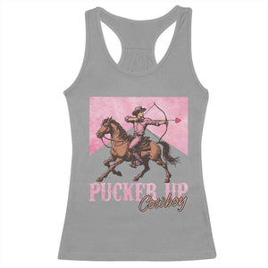 Funny Valentine's Day Western Cowboy Racerback Tank Top Pucker Up Cowboy Cupid TS11 Sport Gray Print Your Wear