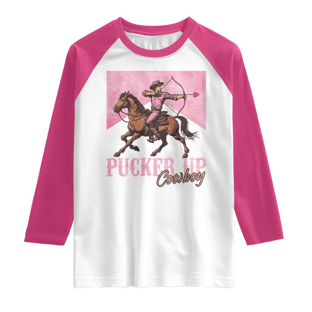Funny Valentine's Day Western Cowboy Raglan Shirt Pucker Up Cowboy Cupid TS11 White Heliconia Print Your Wear