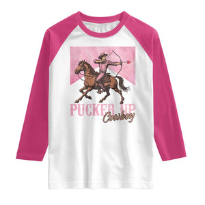 Funny Valentine's Day Western Cowboy Raglan Shirt Pucker Up Cowboy Cupid TS11 White Heliconia Print Your Wear