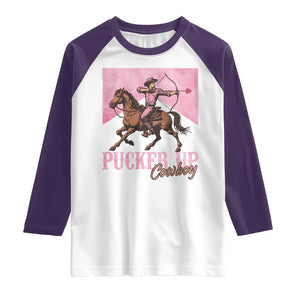 Funny Valentine's Day Western Cowboy Raglan Shirt Pucker Up Cowboy Cupid TS11 White Purple Print Your Wear