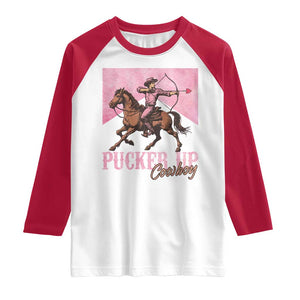 Funny Valentine's Day Western Cowboy Raglan Shirt Pucker Up Cowboy Cupid TS11 White Red Print Your Wear