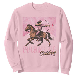 Funny Valentine's Day Western Cowboy Sweatshirt Pucker Up Cowboy Cupid TS11 Light Pink Print Your Wear
