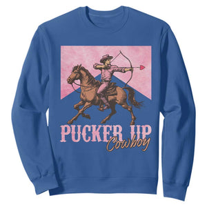 Funny Valentine's Day Western Cowboy Sweatshirt Pucker Up Cowboy Cupid TS11 Royal Blue Print Your Wear