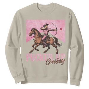 Funny Valentine's Day Western Cowboy Sweatshirt Pucker Up Cowboy Cupid TS11 Sand Print Your Wear