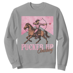 Funny Valentine's Day Western Cowboy Sweatshirt Pucker Up Cowboy Cupid TS11 Sport Gray Print Your Wear