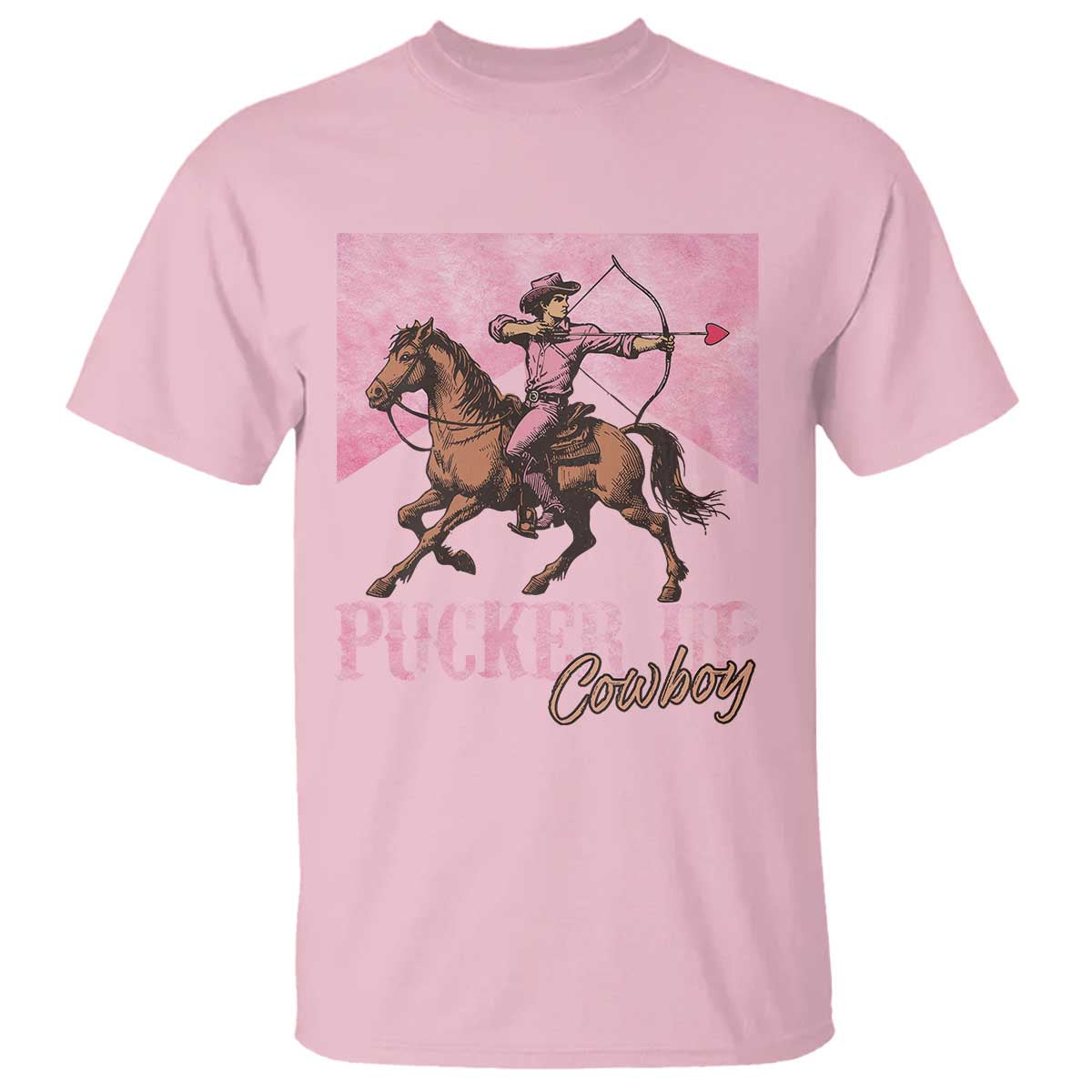 Funny Valentine's Day Western Cowboy T Shirt Pucker Up Cowboy Cupid TS11 Light Pink Print Your Wear