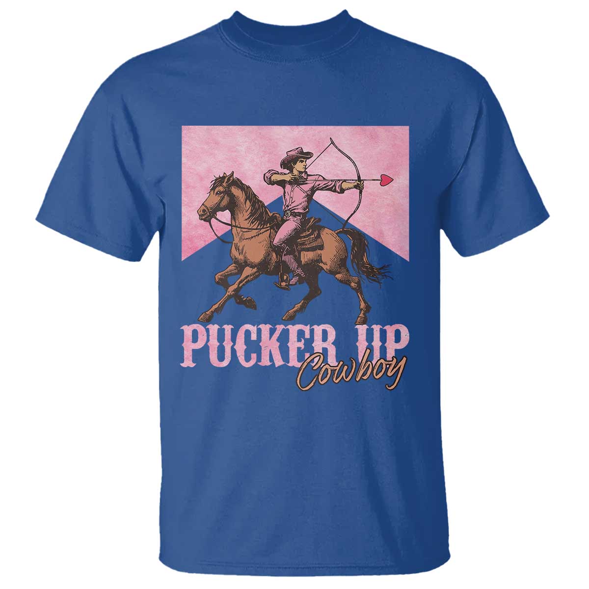 Funny Valentine's Day Western Cowboy T Shirt Pucker Up Cowboy Cupid TS11 Royal Blue Print Your Wear