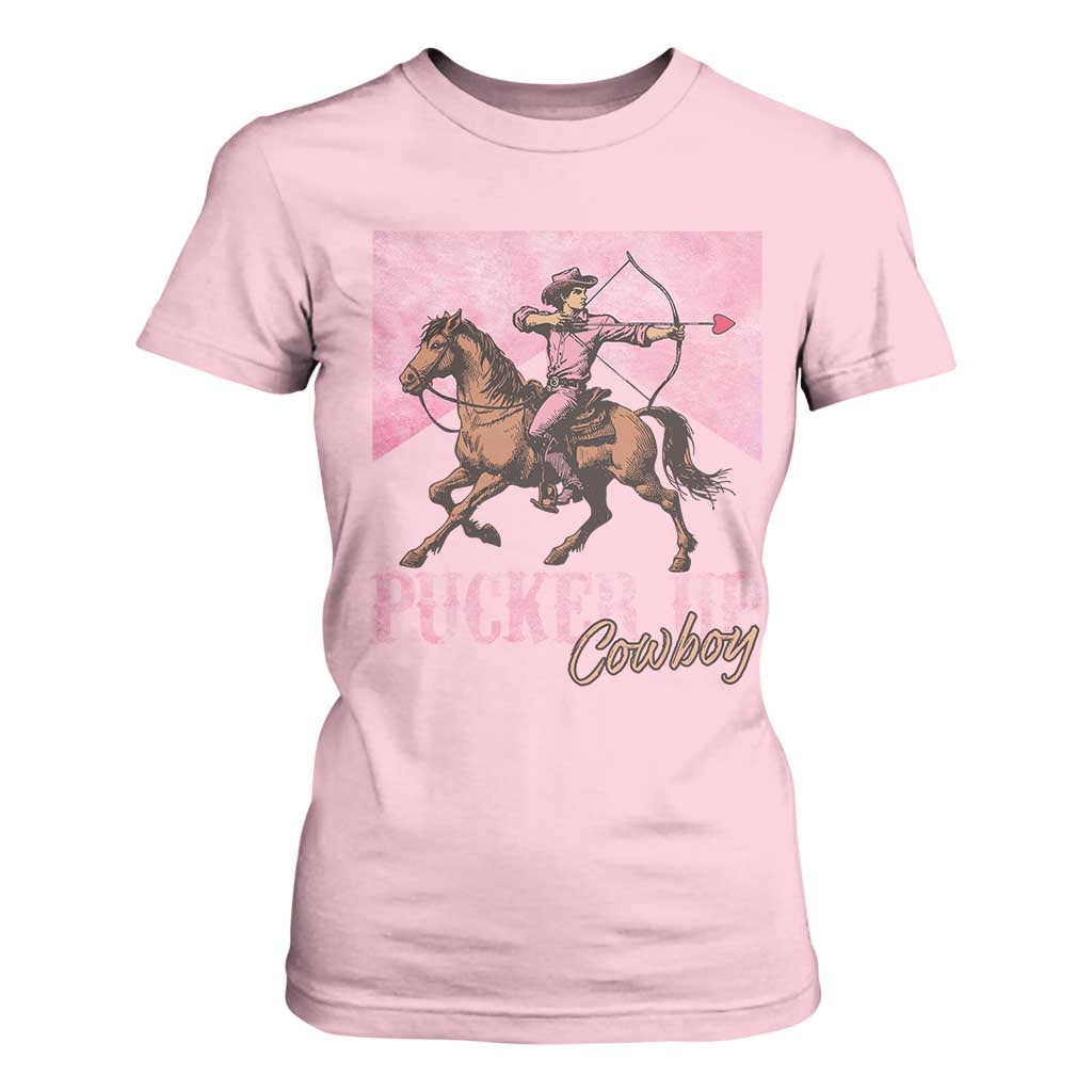 Funny Valentine's Day Western Cowboy T Shirt For Women Pucker Up Cowboy Cupid TS11 Light Pink Print Your Wear