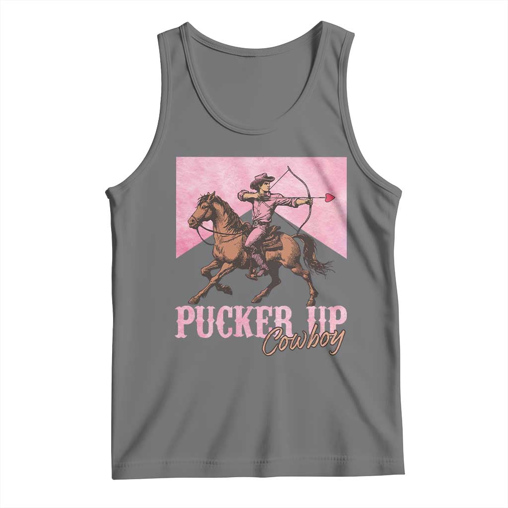 Funny Valentine's Day Western Cowboy Tank Top Pucker Up Cowboy Cupid TS11 Black Heather Print Your Wear