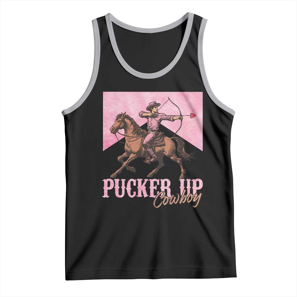 Funny Valentine's Day Western Cowboy Tank Top Pucker Up Cowboy Cupid TS11 Black Athletic Heather Print Your Wear