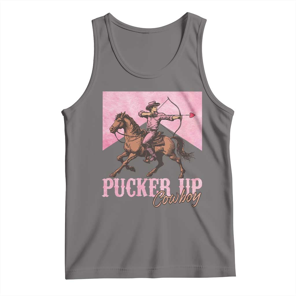 Funny Valentine's Day Western Cowboy Tank Top Pucker Up Cowboy Cupid TS11 Deep Heather Print Your Wear