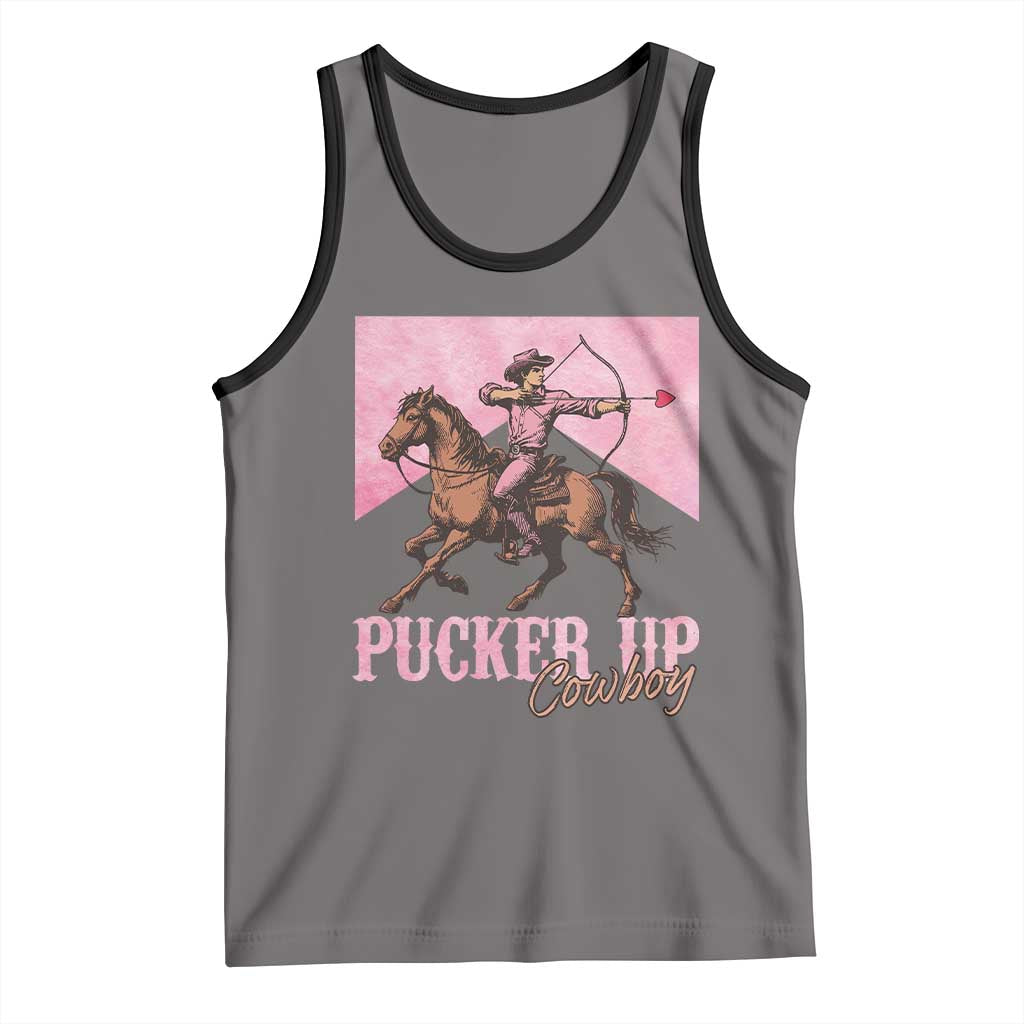 Funny Valentine's Day Western Cowboy Tank Top Pucker Up Cowboy Cupid TS11 Deep Heather Black Print Your Wear