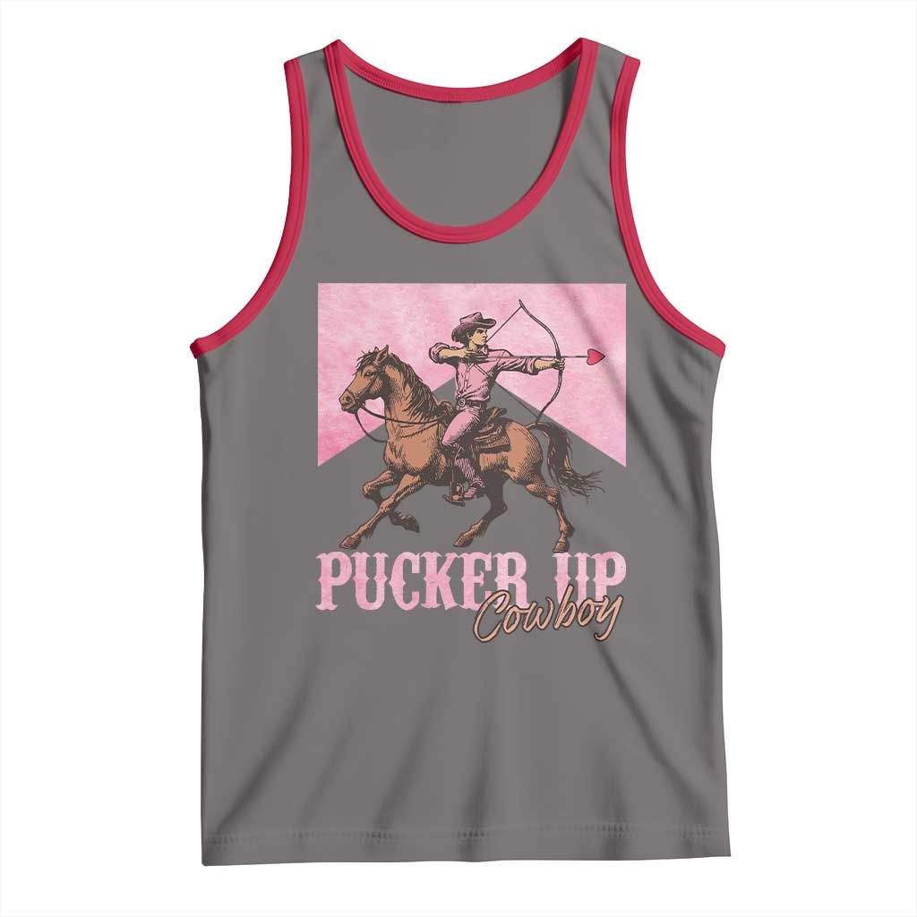 Funny Valentine's Day Western Cowboy Tank Top Pucker Up Cowboy Cupid TS11 Deep Heather Red Print Your Wear