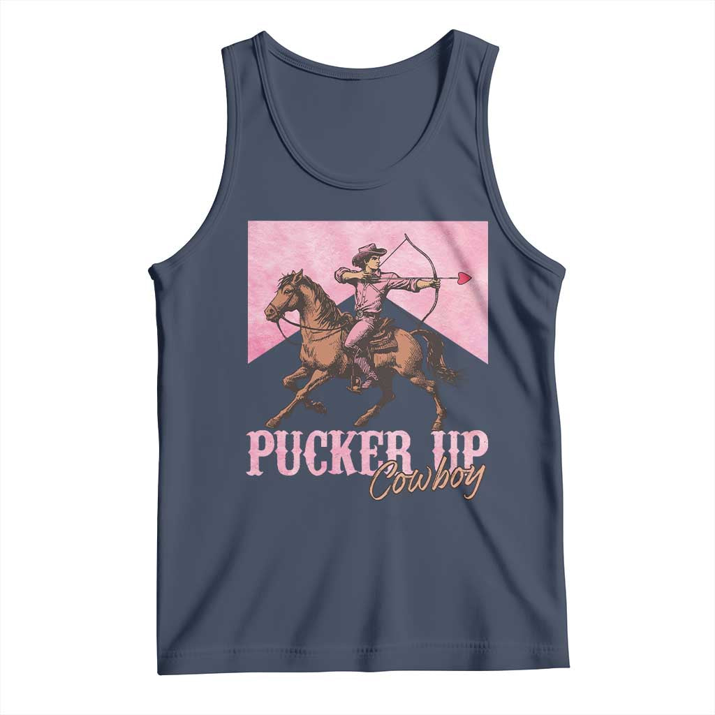 Funny Valentine's Day Western Cowboy Tank Top Pucker Up Cowboy Cupid TS11 Navy Print Your Wear