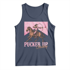 Funny Valentine's Day Western Cowboy Tank Top Pucker Up Cowboy Cupid TS11 Navy Print Your Wear