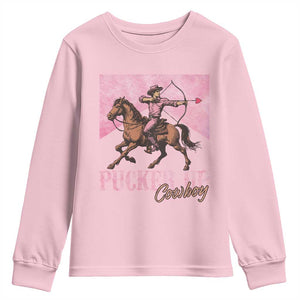Funny Valentine's Day Western Cowboy Youth Sweatshirt Pucker Up Cowboy Cupid TS11 Light Pink Print Your Wear
