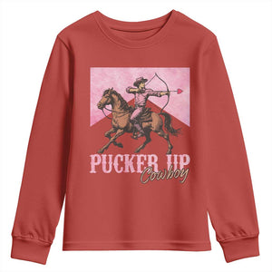 Funny Valentine's Day Western Cowboy Youth Sweatshirt Pucker Up Cowboy Cupid TS11 Red Print Your Wear