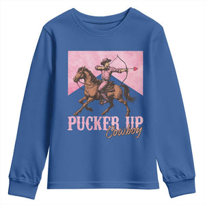 Funny Valentine's Day Western Cowboy Youth Sweatshirt Pucker Up Cowboy Cupid TS11 Royal Blue Print Your Wear
