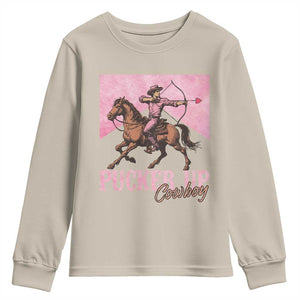 Funny Valentine's Day Western Cowboy Youth Sweatshirt Pucker Up Cowboy Cupid TS11 Sand Print Your Wear