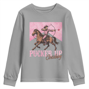 Funny Valentine's Day Western Cowboy Youth Sweatshirt Pucker Up Cowboy Cupid TS11 Sport Gray Print Your Wear