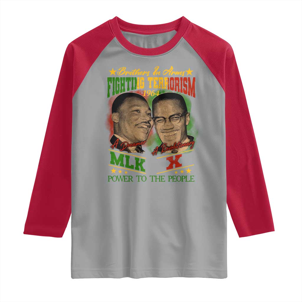 Martin Luther King And Malcolm X Raglan Shirt Brothers In Arms Fighting Terrorism 1964 Black History TS11 Sport Gray Red Print Your Wear