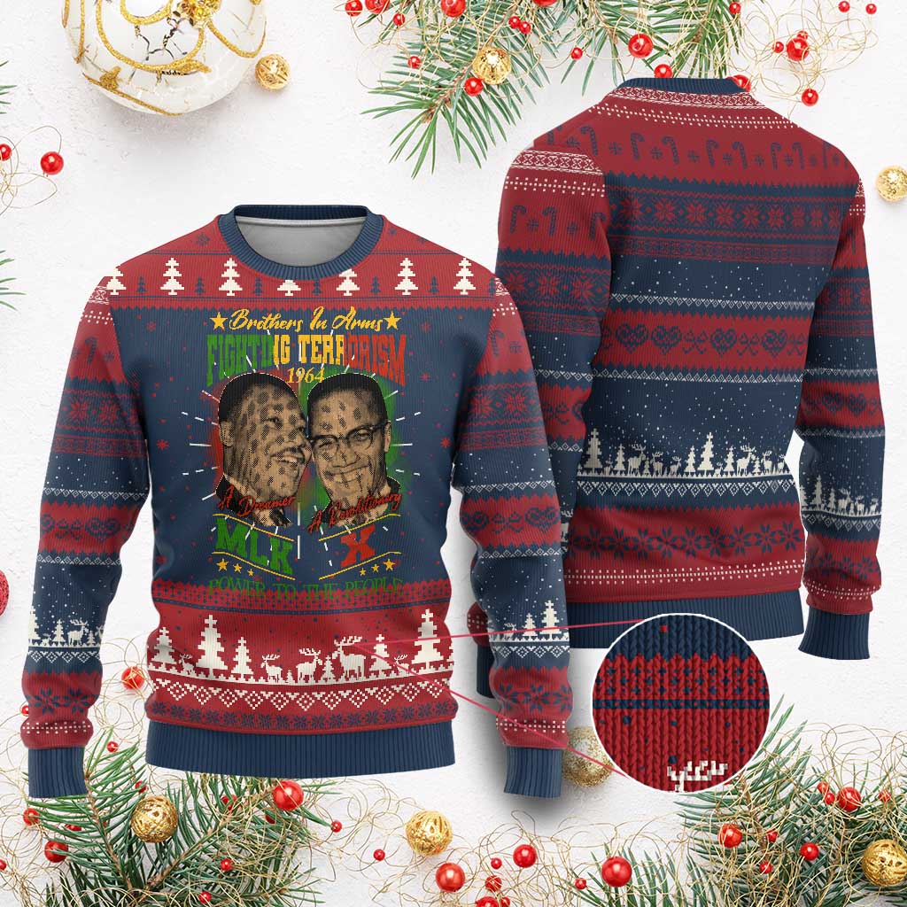 Martin Luther King And Malcolm X Ugly Christmas Sweater Brothers In Arms Fighting Terrorism 1964 Black History TS11 Burgundy Print Your Wear