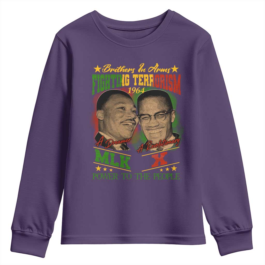 Martin Luther King And Malcolm X Youth Sweatshirt Brothers In Arms Fighting Terrorism 1964 Black History TS11 Purple Print Your Wear