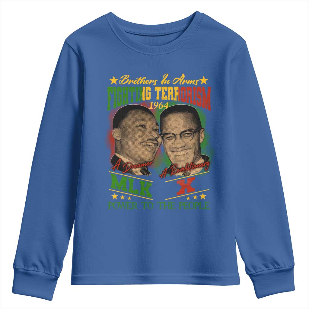 Martin Luther King And Malcolm X Youth Sweatshirt Brothers In Arms Fighting Terrorism 1964 Black History TS11 Royal Blue Print Your Wear