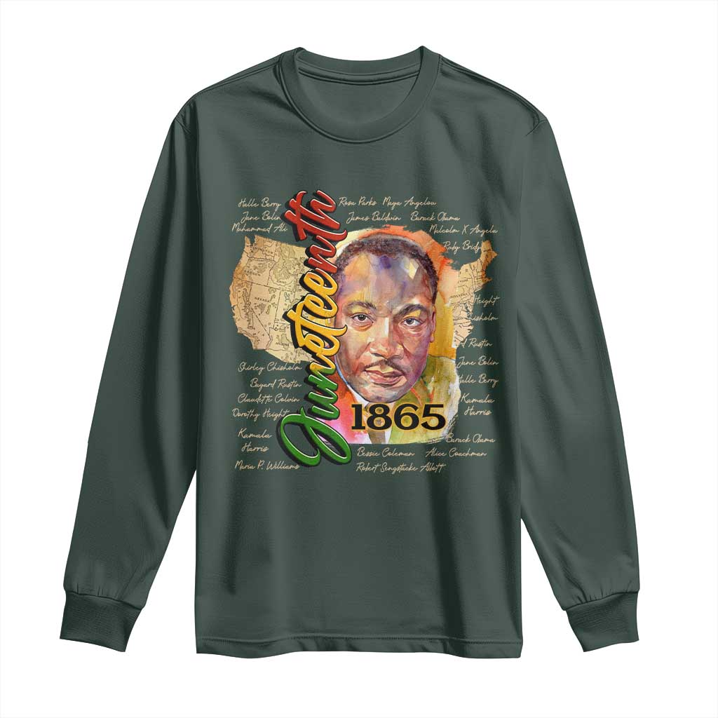 Juneteenth 1865 Long Sleeve Shirt Black Leaders African American Heritage TS11 Dark Forest Green Print Your Wear