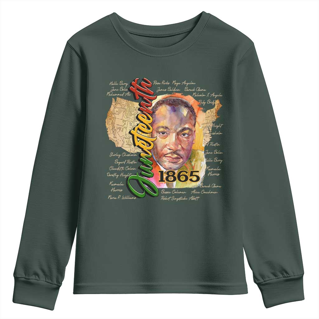 Juneteenth 1865 Youth Sweatshirt Black Leaders African American Heritage TS11 Dark Forest Green Print Your Wear