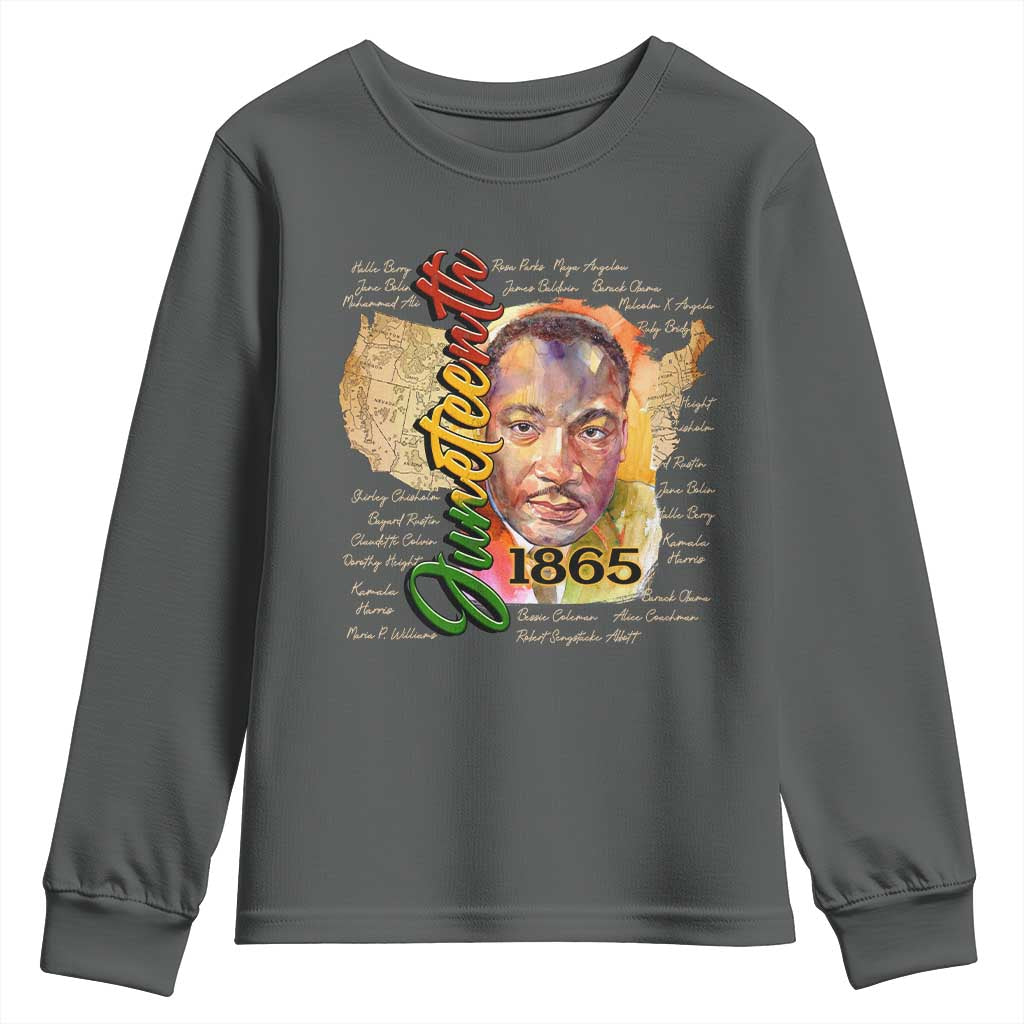 Juneteenth 1865 Youth Sweatshirt Black Leaders African American Heritage TS11 Dark Heather Print Your Wear