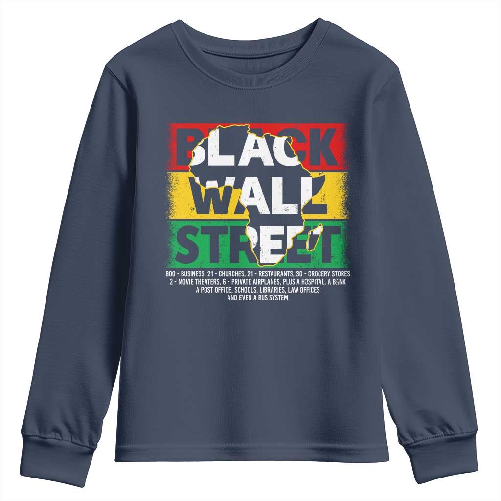 Black Wall Street Youth Sweatshirt Tulsa Black History Month Africa Map TS11 Navy Print Your Wear