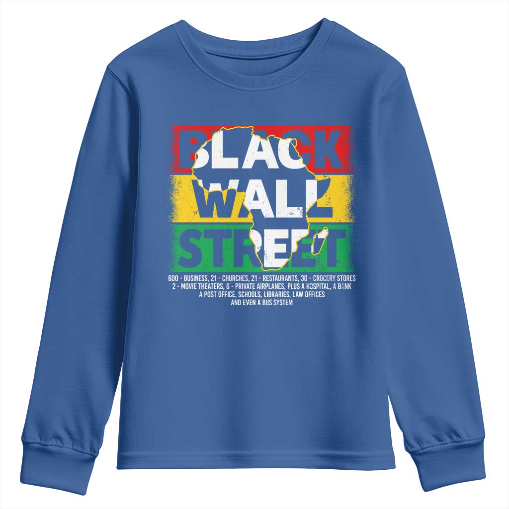 Black Wall Street Youth Sweatshirt Tulsa Black History Month Africa Map TS11 Royal Blue Print Your Wear
