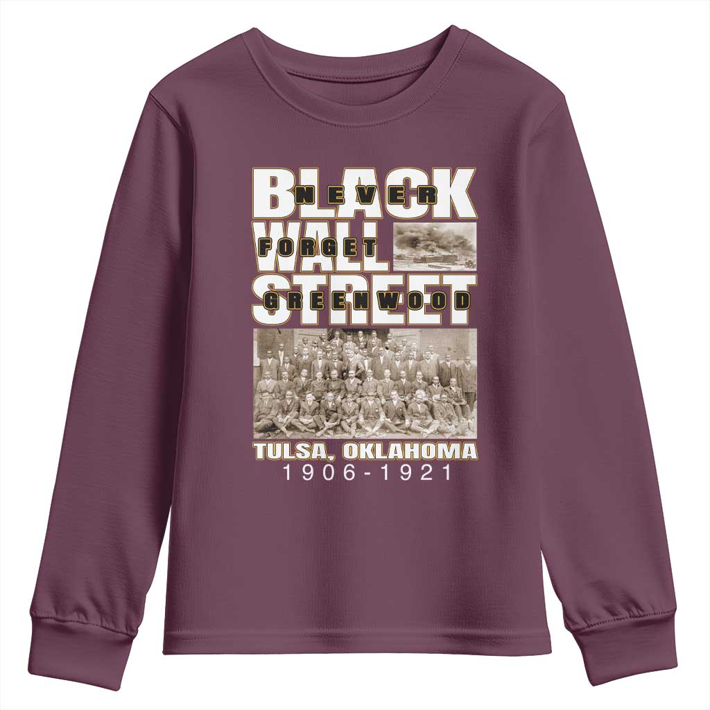 Never Forget Greenwood Black Wall Street Youth Sweatshirt Black History Month TS11 Maroon Print Your Wear