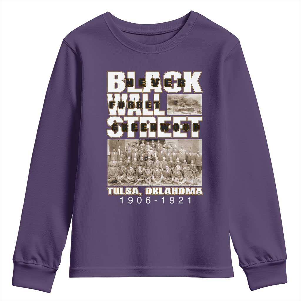 Never Forget Greenwood Black Wall Street Youth Sweatshirt Black History Month TS11 Purple Print Your Wear