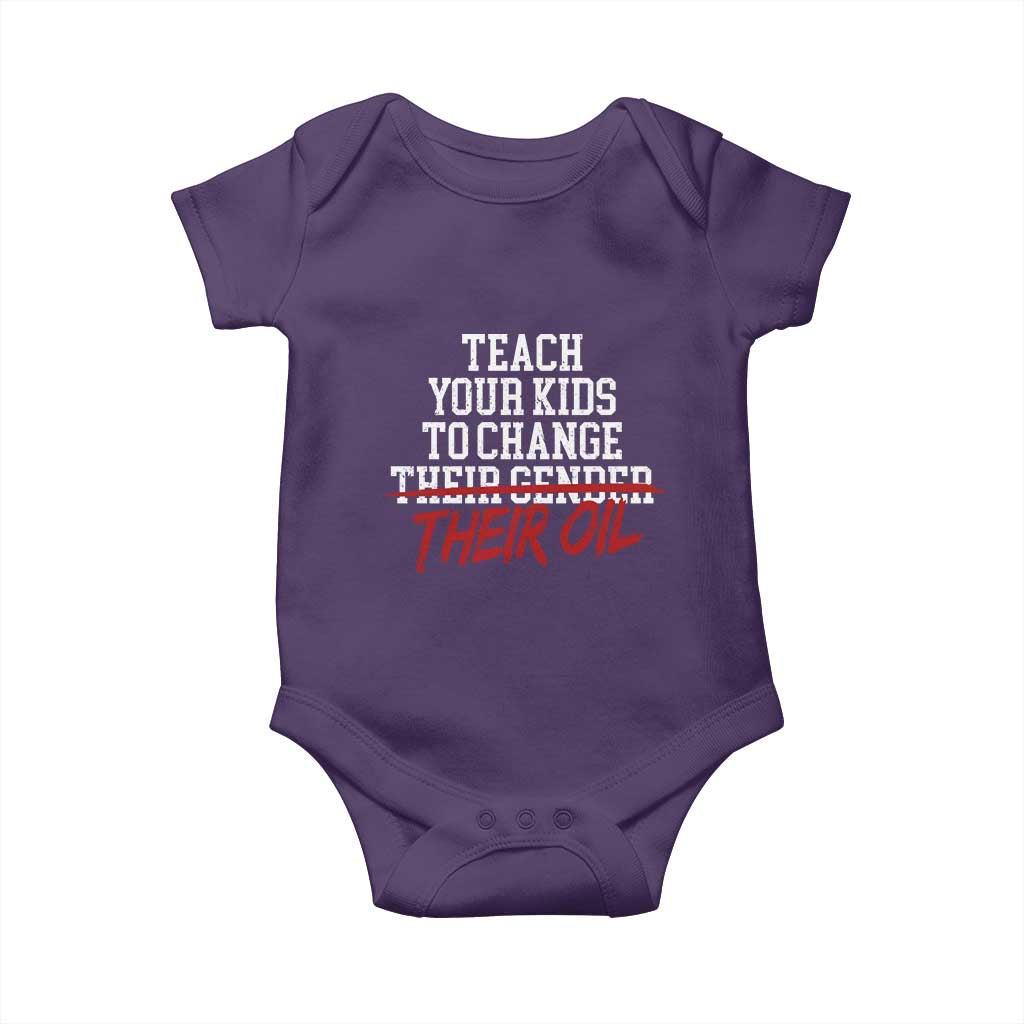 Teach Your Kids to Change Their Oil Not Their Gender Baby Onesie Funny Fathers Day TS11 Purple Print Your Wear