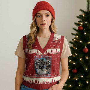 Call Me Ranch Cause I Be Dressing V-Neck Knit Sweater Vest Funny Raccoon Meme TS11 Red Beige Print Your Wear