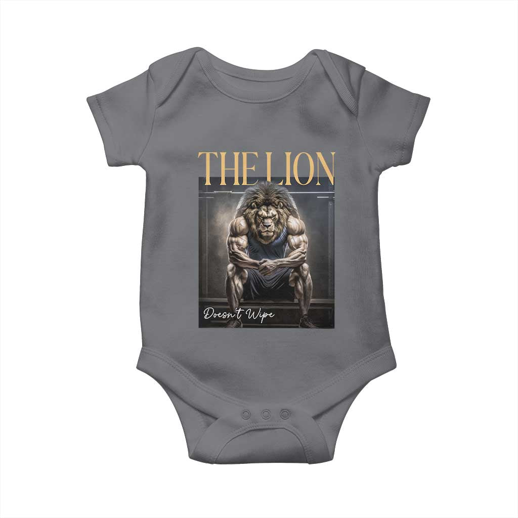 Funny The Lion Doesnt Wipe Baby Onesie Gen Z Joke Brainrot Raunchy Meme TS11 Charcoal Print Your Wear