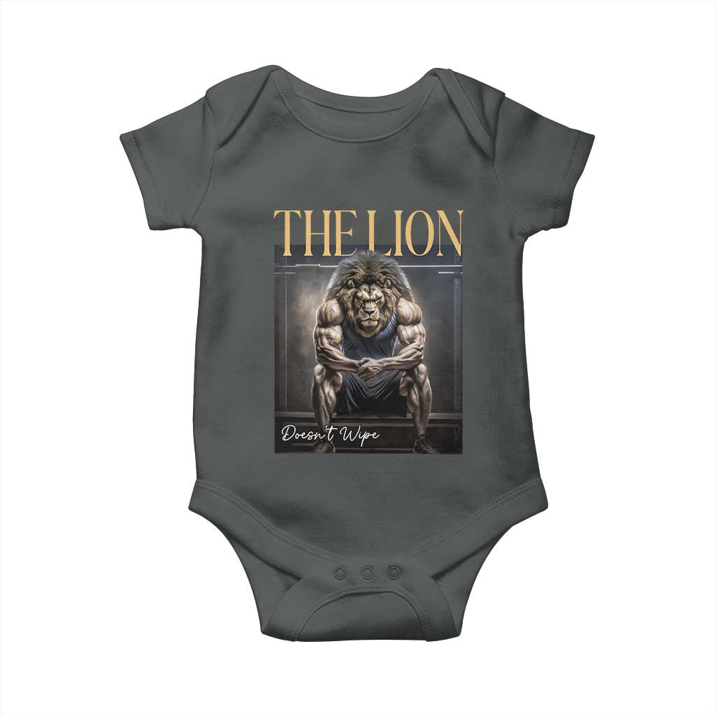 Funny The Lion Doesnt Wipe Baby Onesie Gen Z Joke Brainrot Raunchy Meme TS11 Dark Heather Print Your Wear