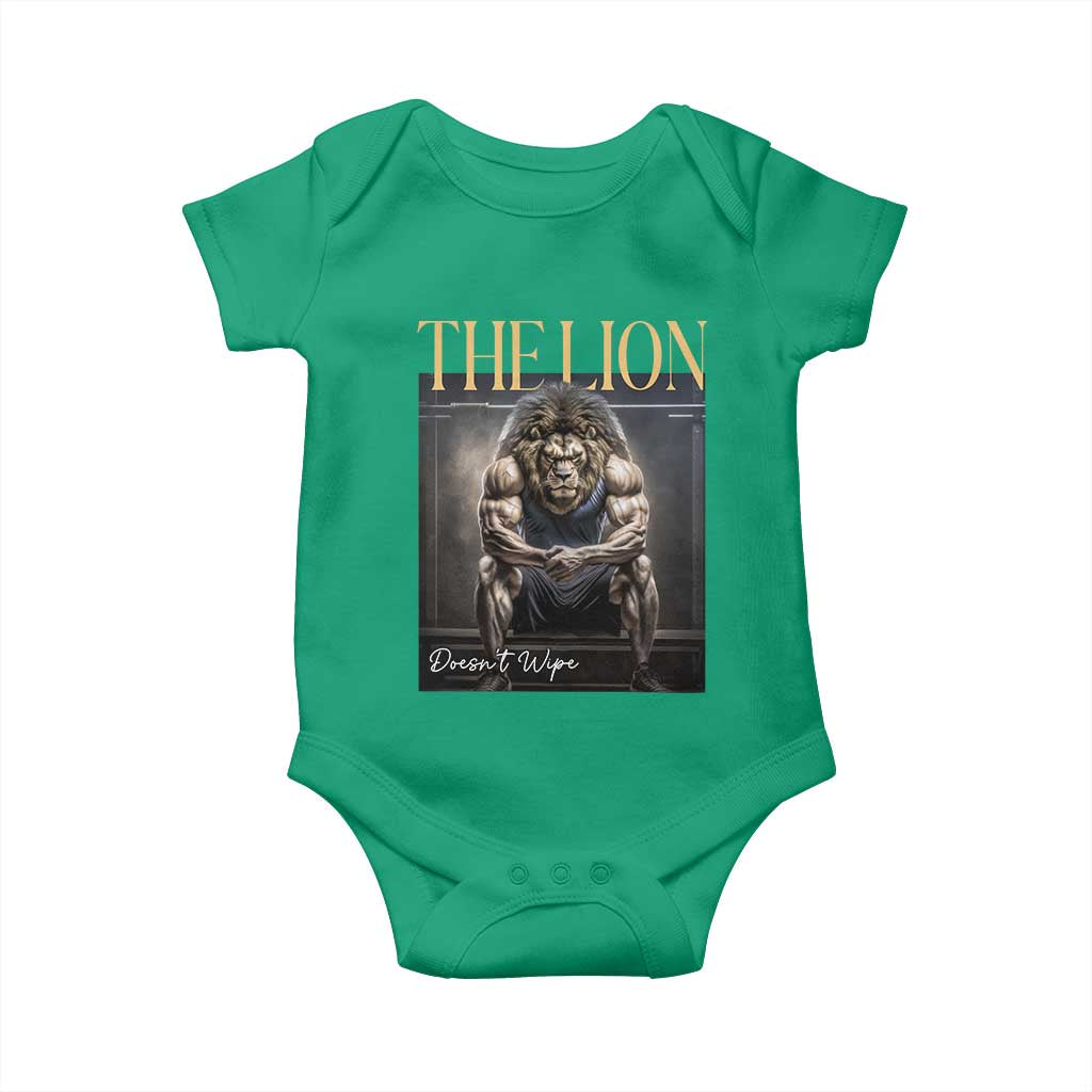 Funny The Lion Doesnt Wipe Baby Onesie Gen Z Joke Brainrot Raunchy Meme TS11 Irish Green Print Your Wear