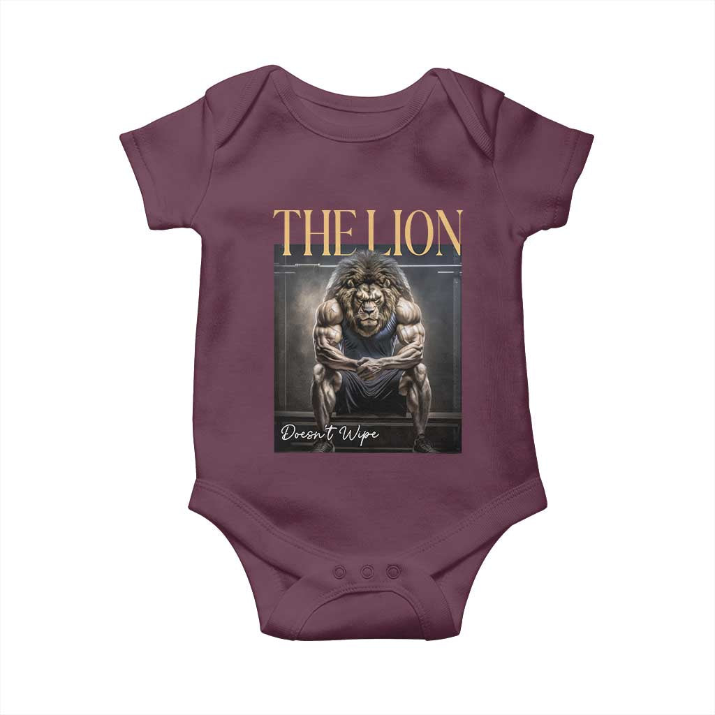 Funny The Lion Doesnt Wipe Baby Onesie Gen Z Joke Brainrot Raunchy Meme TS11 Maroon Print Your Wear