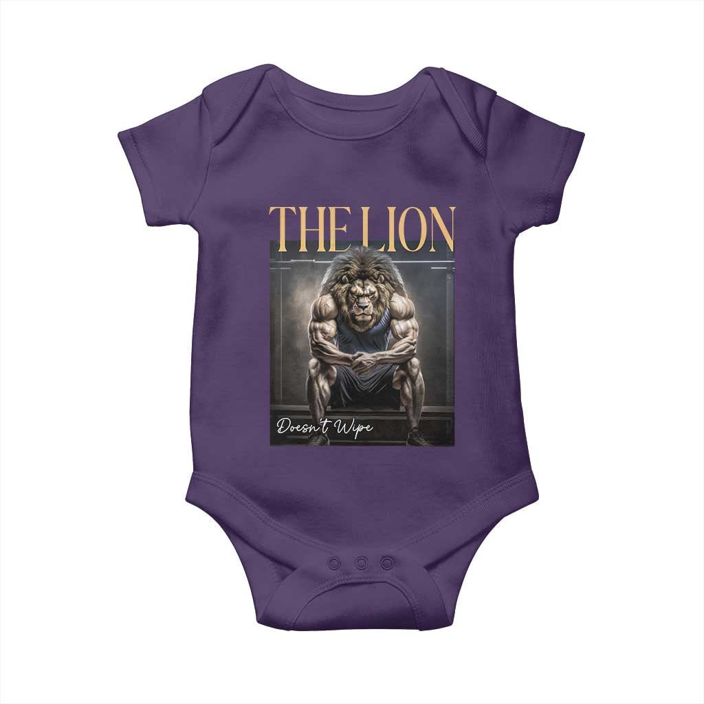 Funny The Lion Doesnt Wipe Baby Onesie Gen Z Joke Brainrot Raunchy Meme TS11 Purple Print Your Wear