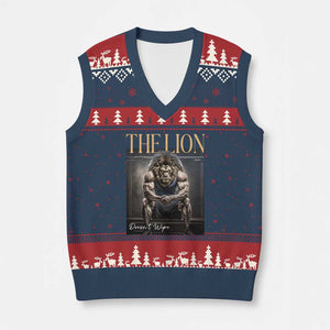 Funny The Lion Doesnt Wipe V-Neck Knit Sweater Vest Gen Z Joke Brainrot Raunchy Meme TS11 Navy Red Print Your Wear
