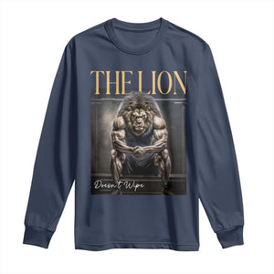 Funny The Lion Doesnt Wipe Long Sleeve Shirt Gen Z Joke Brainrot Raunchy Meme TS11 Navy Print Your Wear