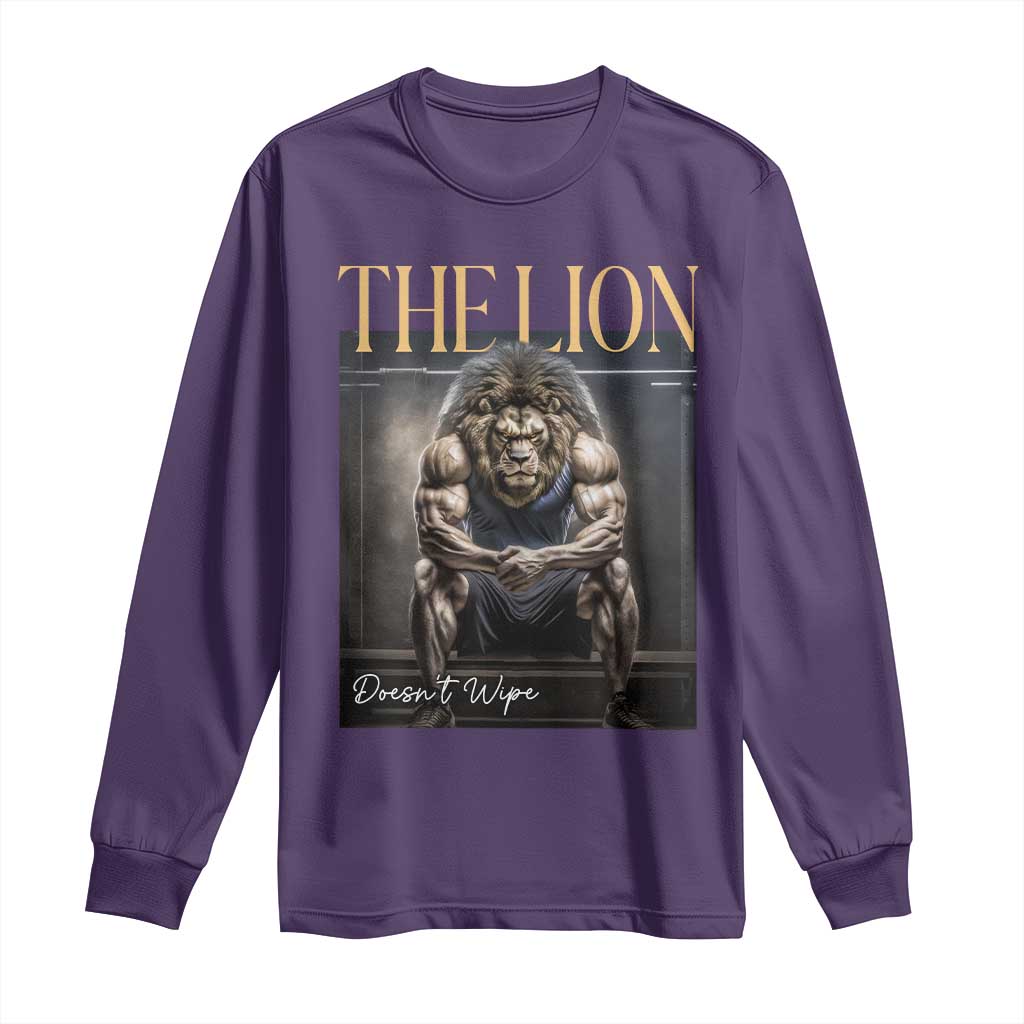 Funny The Lion Doesnt Wipe Long Sleeve Shirt Gen Z Joke Brainrot Raunchy Meme TS11 Purple Print Your Wear