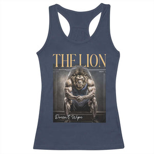 Funny The Lion Doesnt Wipe Racerback Tank Top Gen Z Joke Brainrot Raunchy Meme TS11 Navy Print Your Wear
