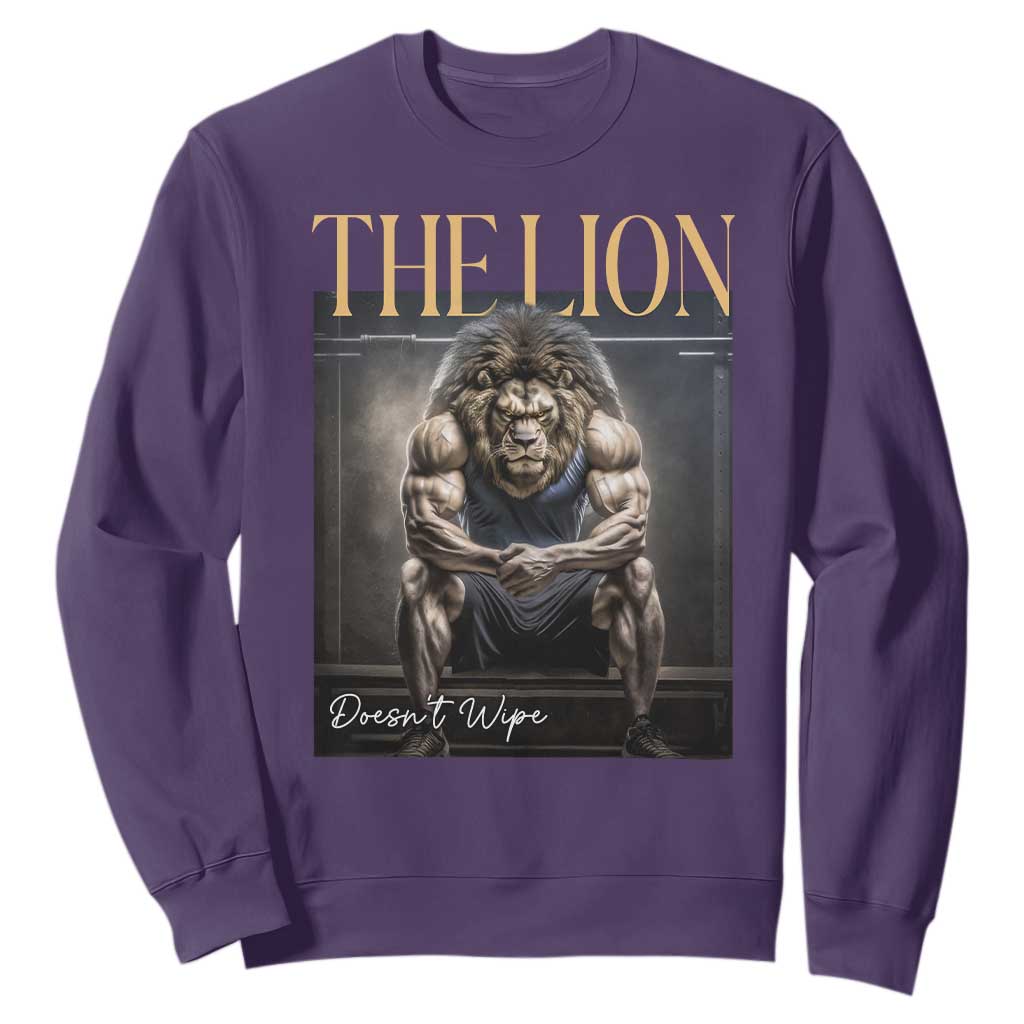 Funny The Lion Doesnt Wipe Sweatshirt Gen Z Joke Brainrot Raunchy Meme TS11 Purple Print Your Wear