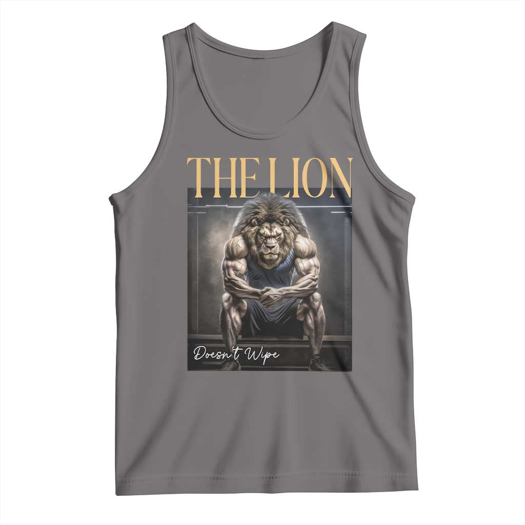 Funny The Lion Doesnt Wipe Tank Top Gen Z Joke Brainrot Raunchy Meme TS11 Deep Heather Print Your Wear