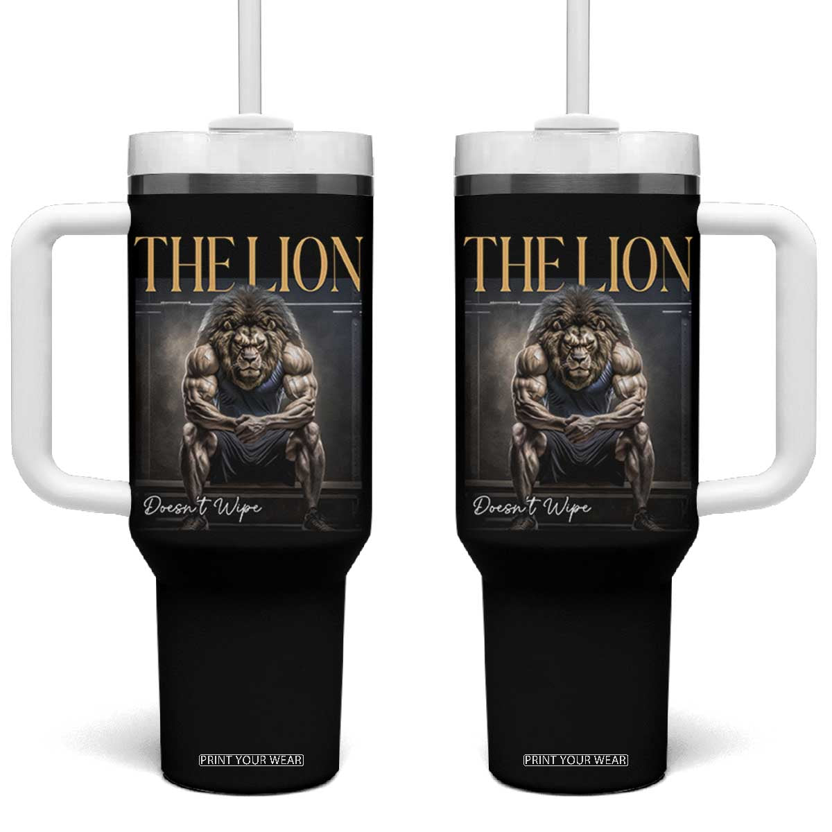 Funny The Lion Doesnt Wipe Tumbler With Handle Gen Z Joke Brainrot Raunchy Meme TS11 One Size: 40 oz Black Print Your Wear