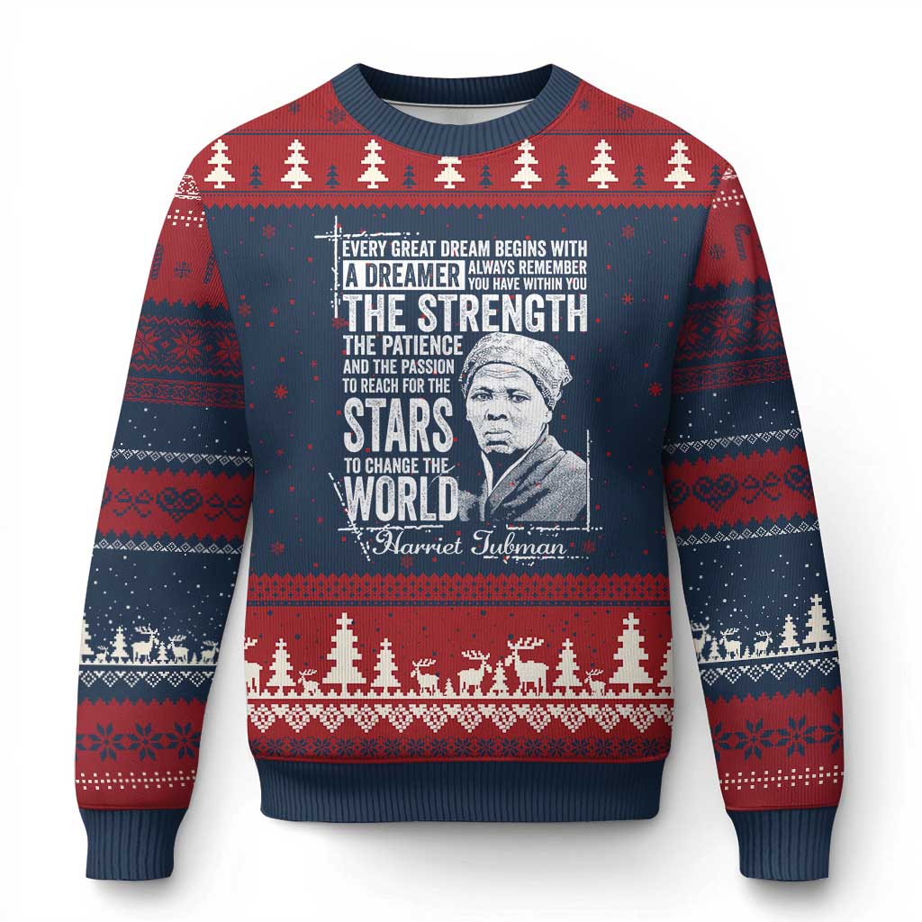 Harriet Tubman Quote Ugly Christmas Sweater Every Great Dream Begins With A Dreamer Black History TS11 Navy Red Print Your Wear